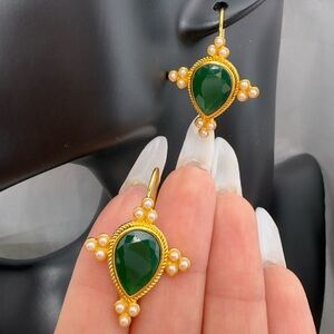 Vintage Green and Gold Drop Earrings